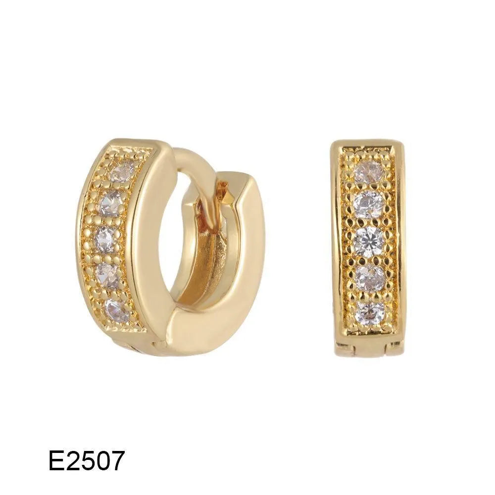 Gold plated heart shaped ear clip earrings with cubic zirconia stones on copper base