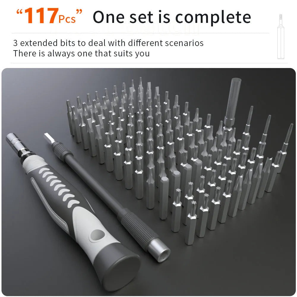 130 in 1 precision screwdriver tool set in orange and blue with CRV steel bits in compact case
