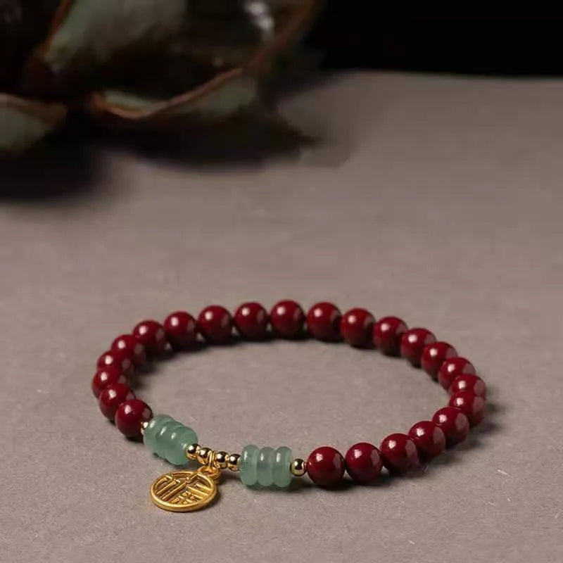 Handmade wave-shaped cinnabar and copper bracelet in national style design