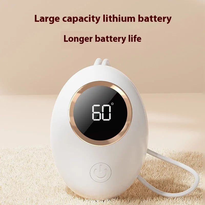 USB-powered hand warmer power bank with digital display in various colour options.
