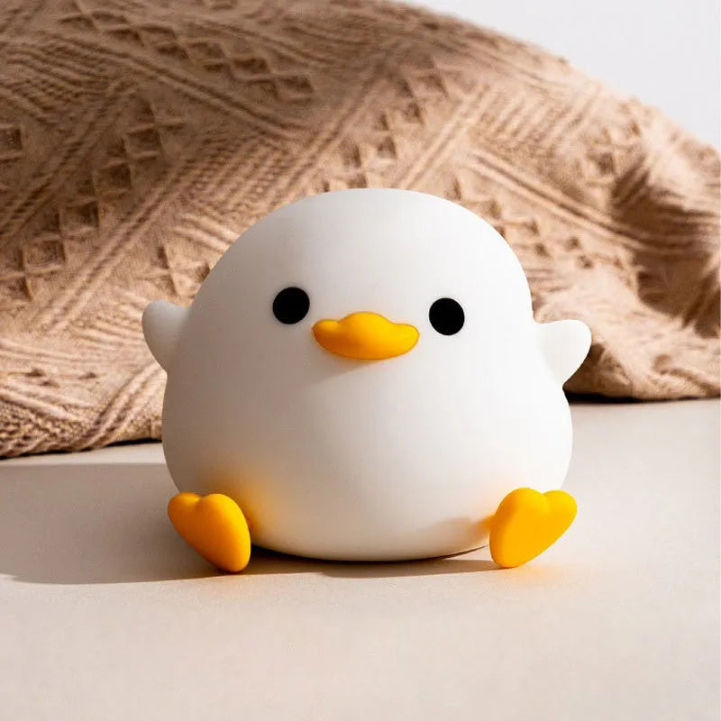 Doudou Duck silicone night light, BPA-free, squeeze to glow, 2 brightness levels, USB charging
