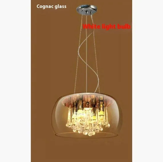 Modern minimalist LED chandelier with smoky gray glass cover, 400mm size, for living room