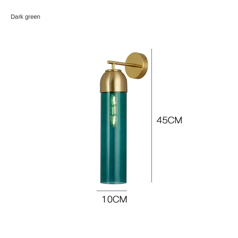 Modern minimalist glass wall lamp with an E27 holder in a choice of light colours on a living room wall.