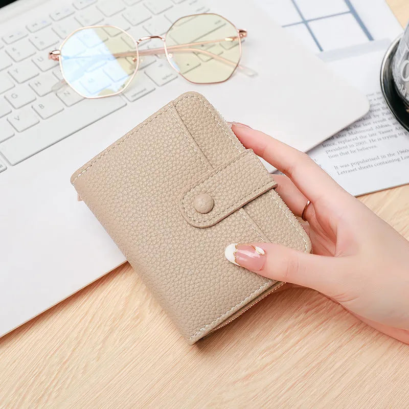 Women's lychee pattern organ short wallet in PU material with antibacterial lining