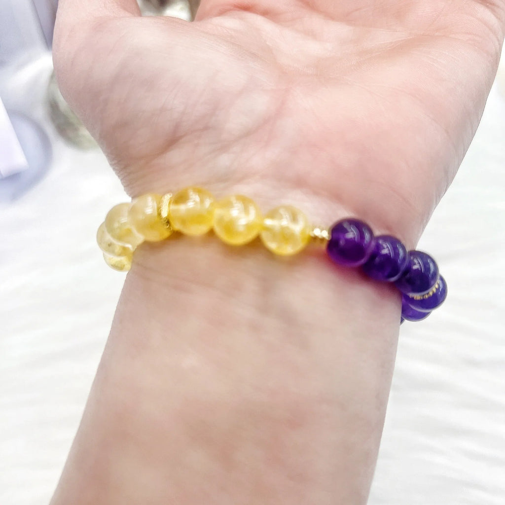 Handmade yellow and purple crystal bracelet for women, business gift jewellery with manual processing