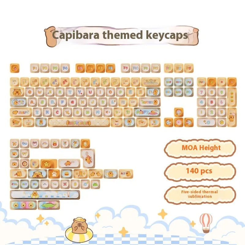 Full set of sublimation printed cartoon pig party theme keycaps for mechanical keyboard