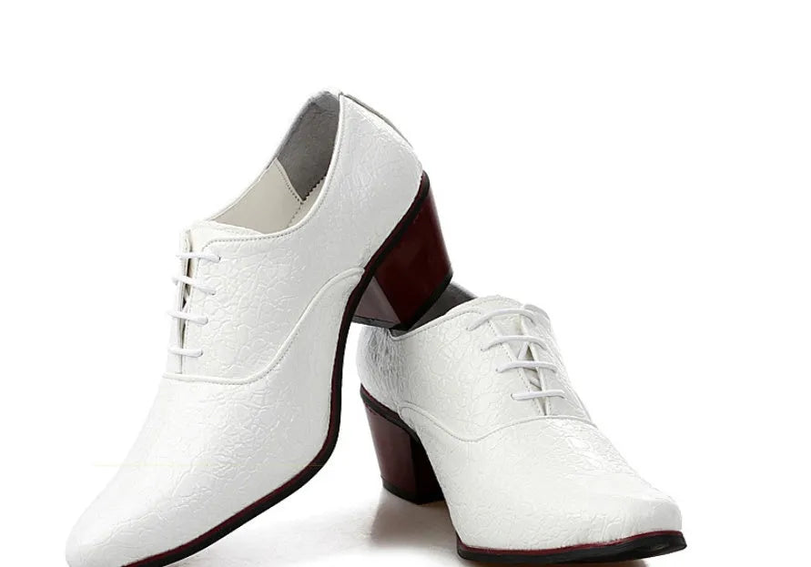 Men's casual pointed toe leather shoes in black with PU vamp and rubber sole
