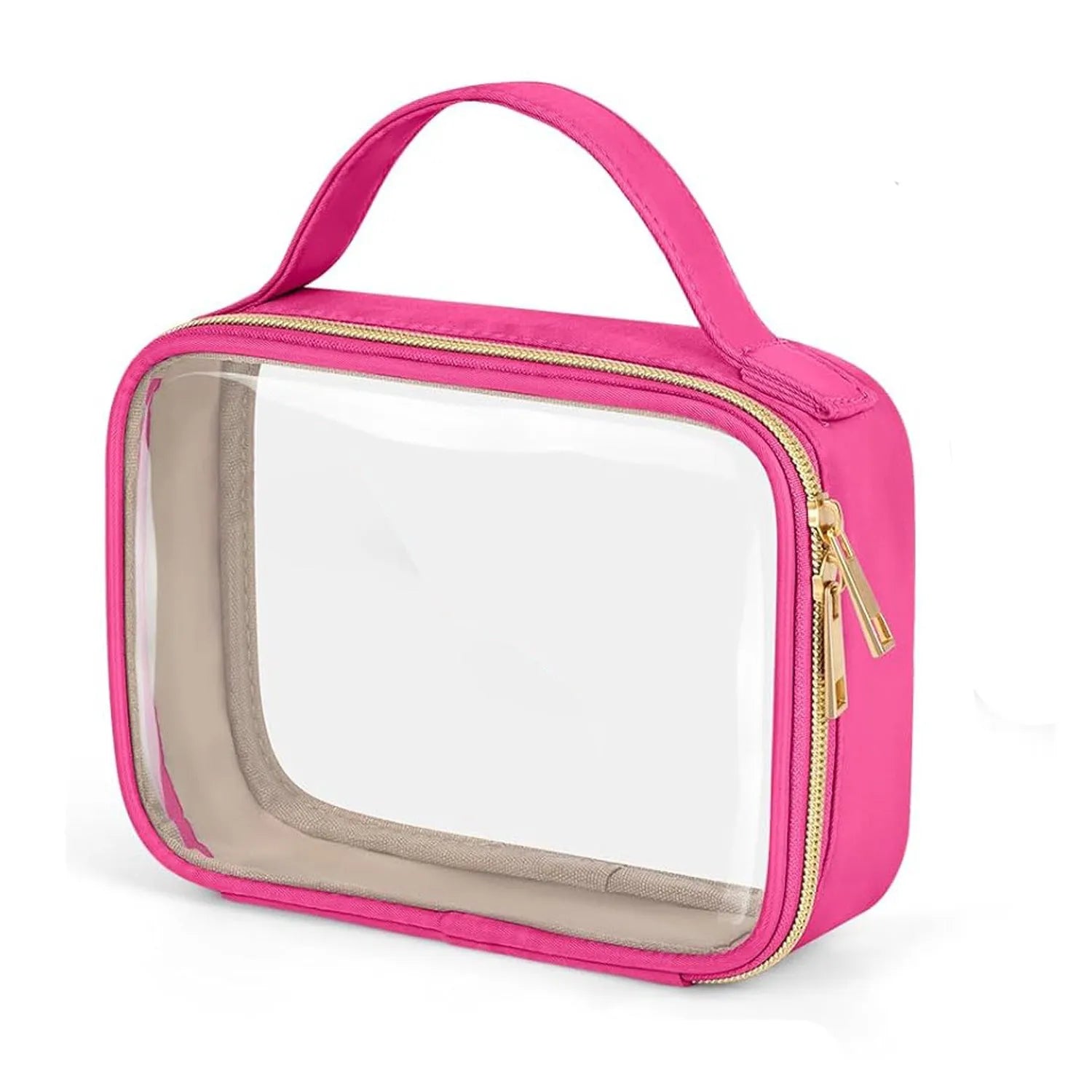 Clear PVC wash bag with chain handle for lipstick storage, shown in leopard print colour.