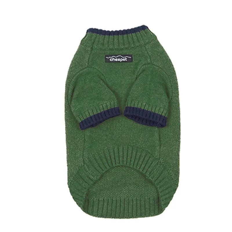 British style two-leg pet sweater for dogs and cats in wool blend, shown in Crown Blue.