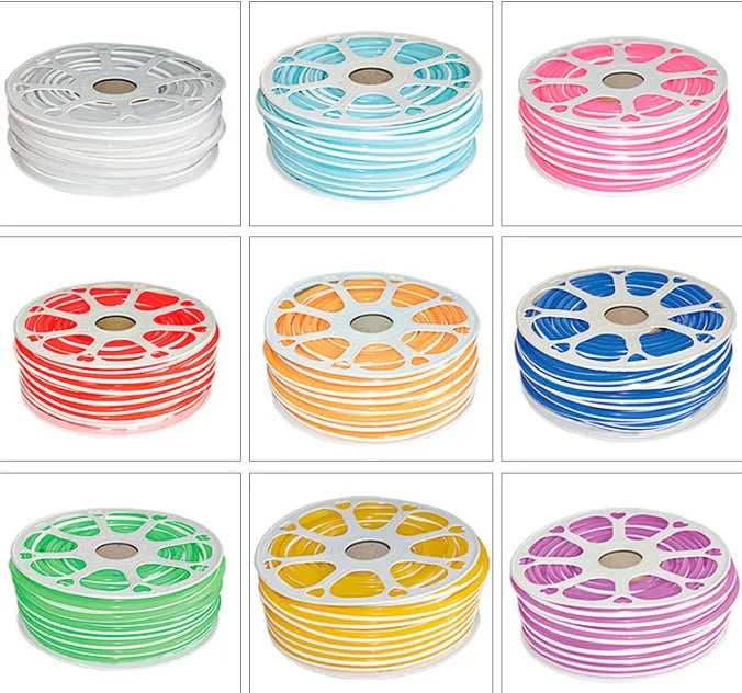 Flexible silicone LED neon light bar in multiple colours showing 8mm width and bending capability