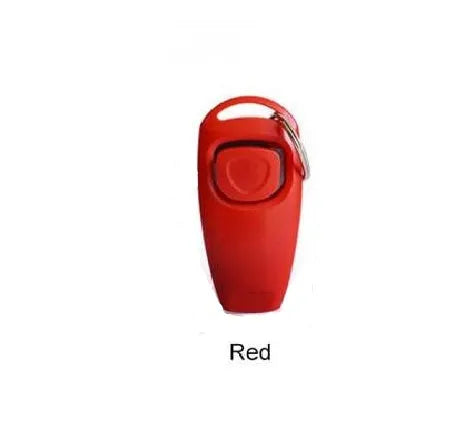 Plastic two-in-one dog training ring and whistle in black on a plain background