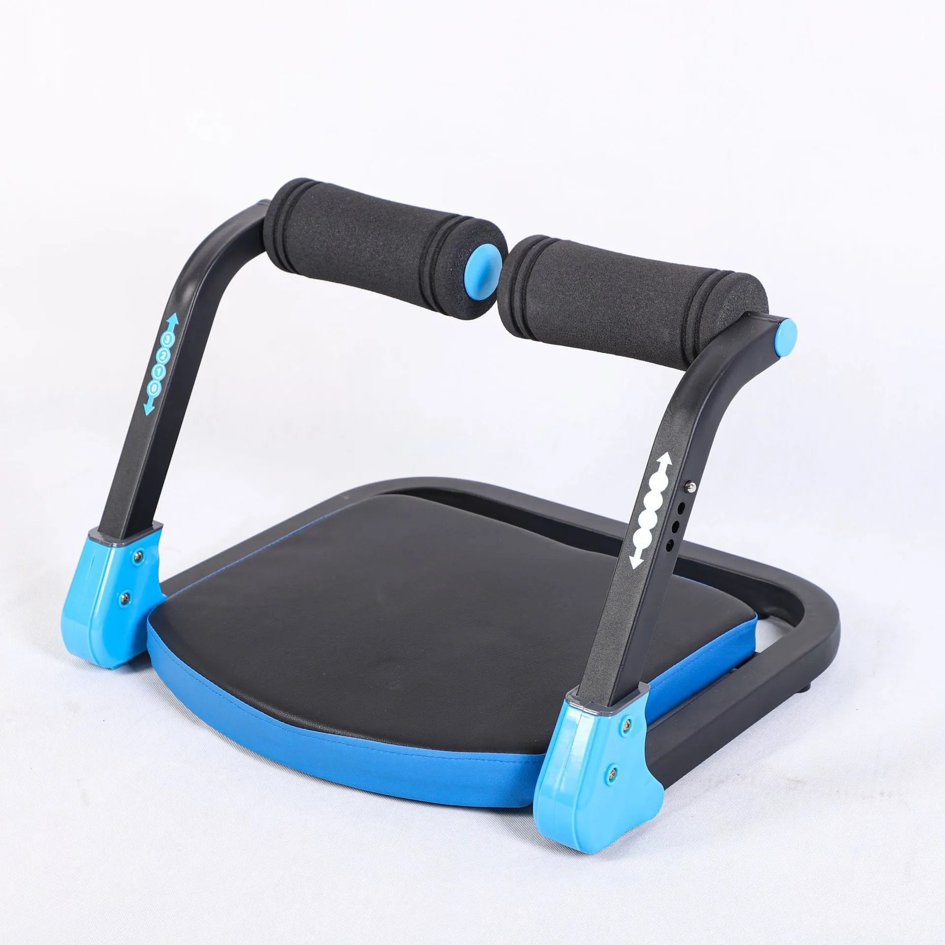 Sky blue and red mini multifunctional abdominal exercise device on a light background.