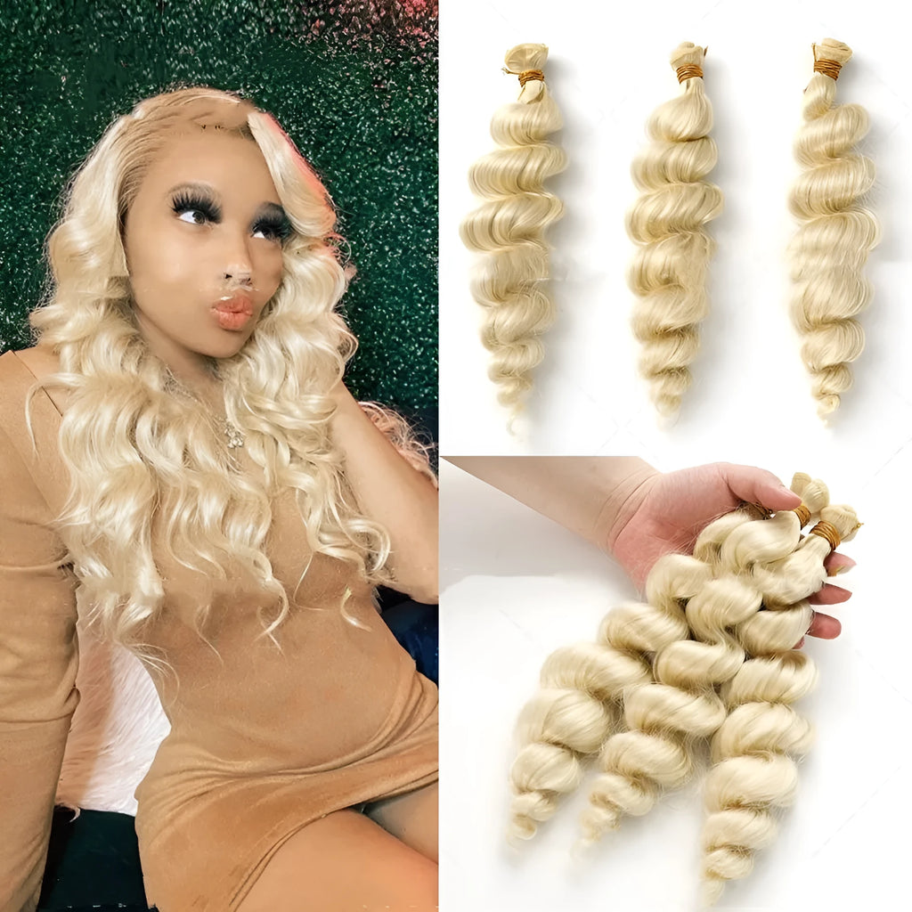 Golden synthetic hair weft wig showing length options on mannequin head