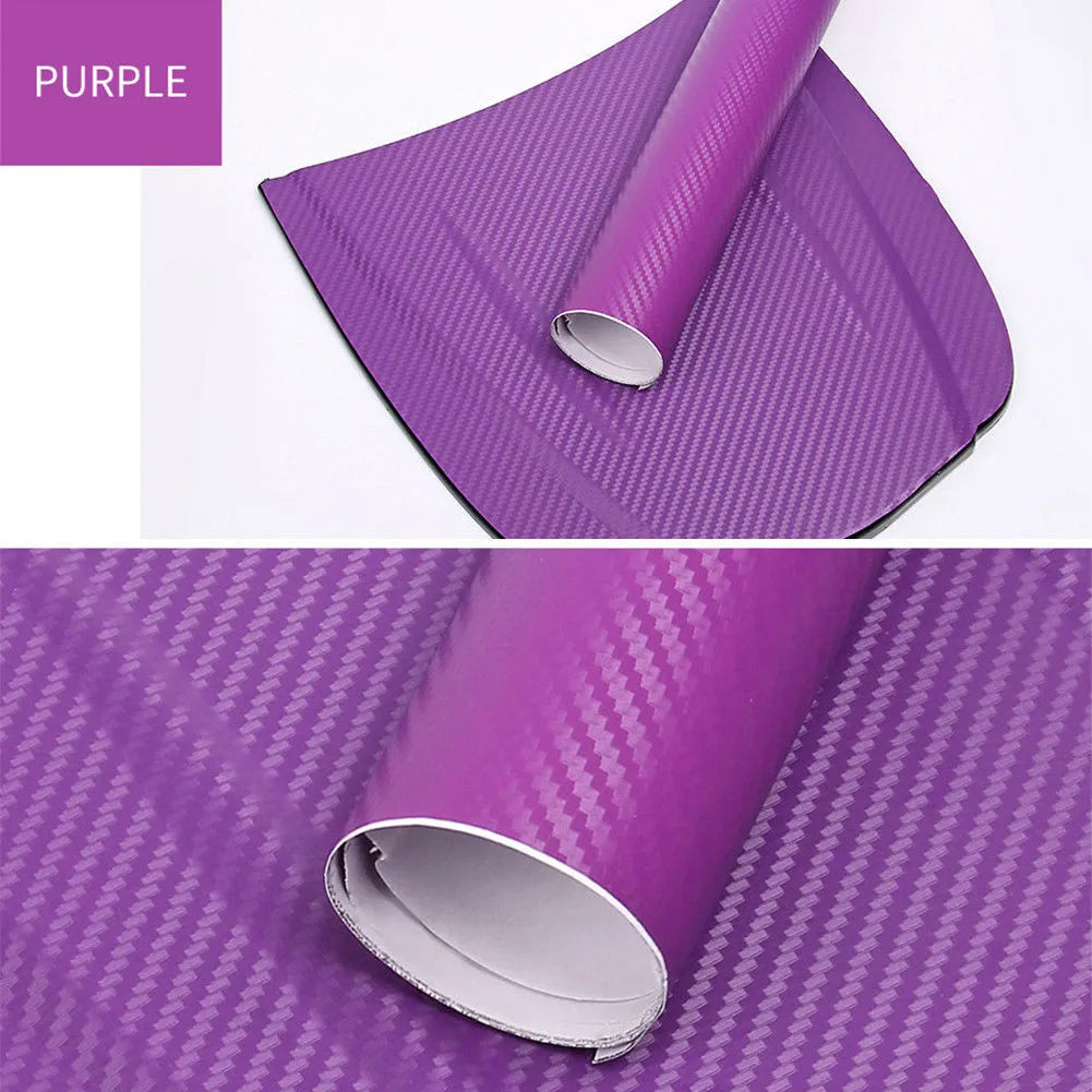 Roll of 3D carbon fibre car sticker in multiple colour options showing dimensions