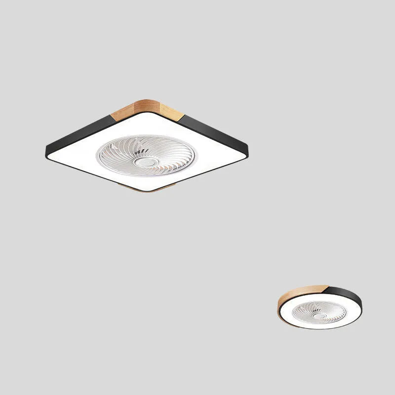 Nordic ceiling fan lamp with light on solid wood base, available in rectangular, round, or square options