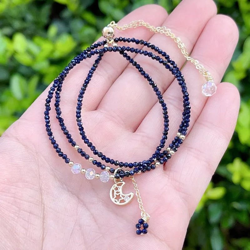 Blue San stone three-ring multi-layer bracelet for women on wrist