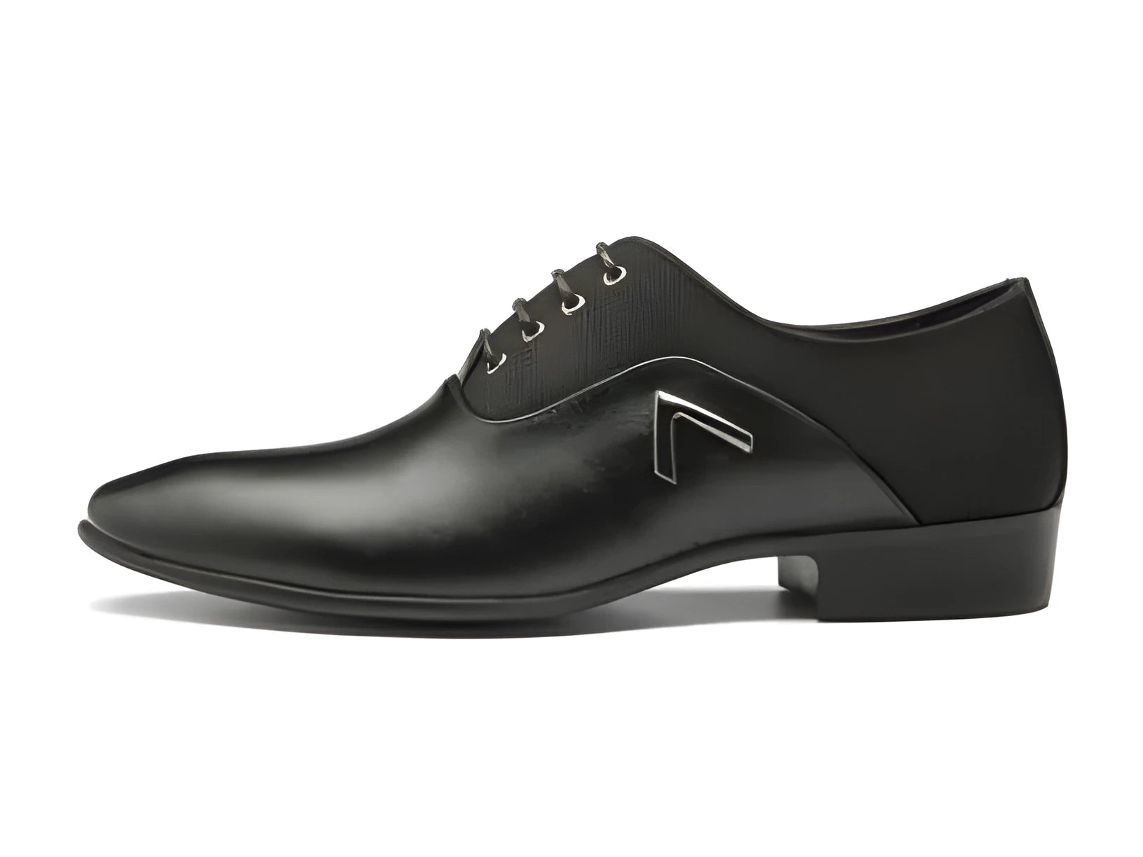 Men's black Oxford shoes made of artificial PU leather with a rubber sole and lace-up design.
