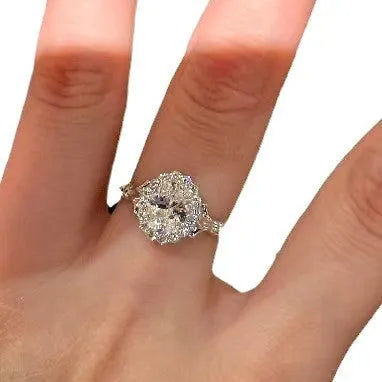 Silver geometric ellipse ring with adjustable opening and diamond treatment