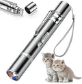 Silver aluminium cat laser toy pointer with multiple pattern modes for indoor pet play