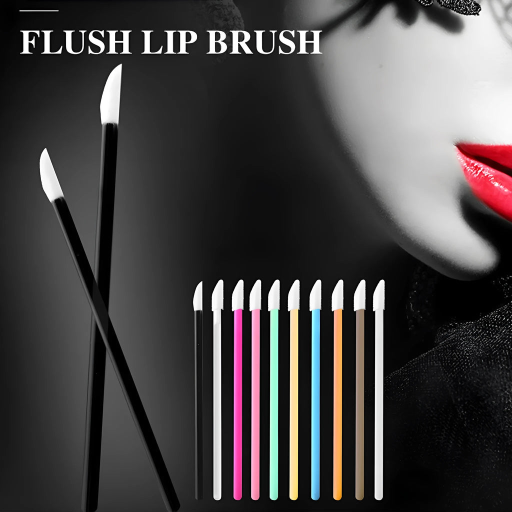 Disposable lip brushes with coloured handles and flocked brush heads for lip makeup application