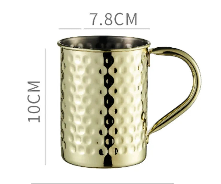 Stainless steel Moscow Mule cup with copper interior in silver, gold, rose gold or black colours