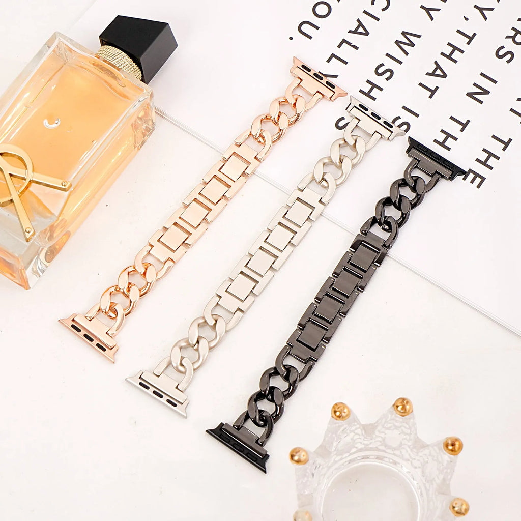 Denim chain metal Apple Watch strap in five colours compatible with 38mm to 49mm models