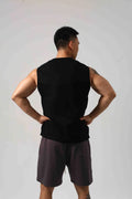 Korean style cotton fitness vest with hidden hook side openings in black colour