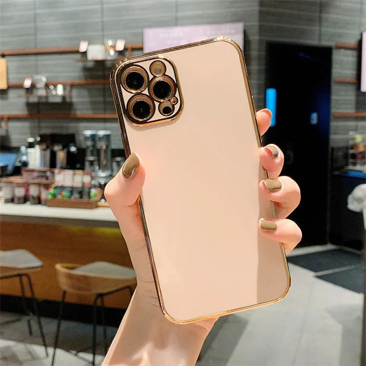 Electroplated mobile phone case for iPhone 13 in solid colour with geometric design on back cover