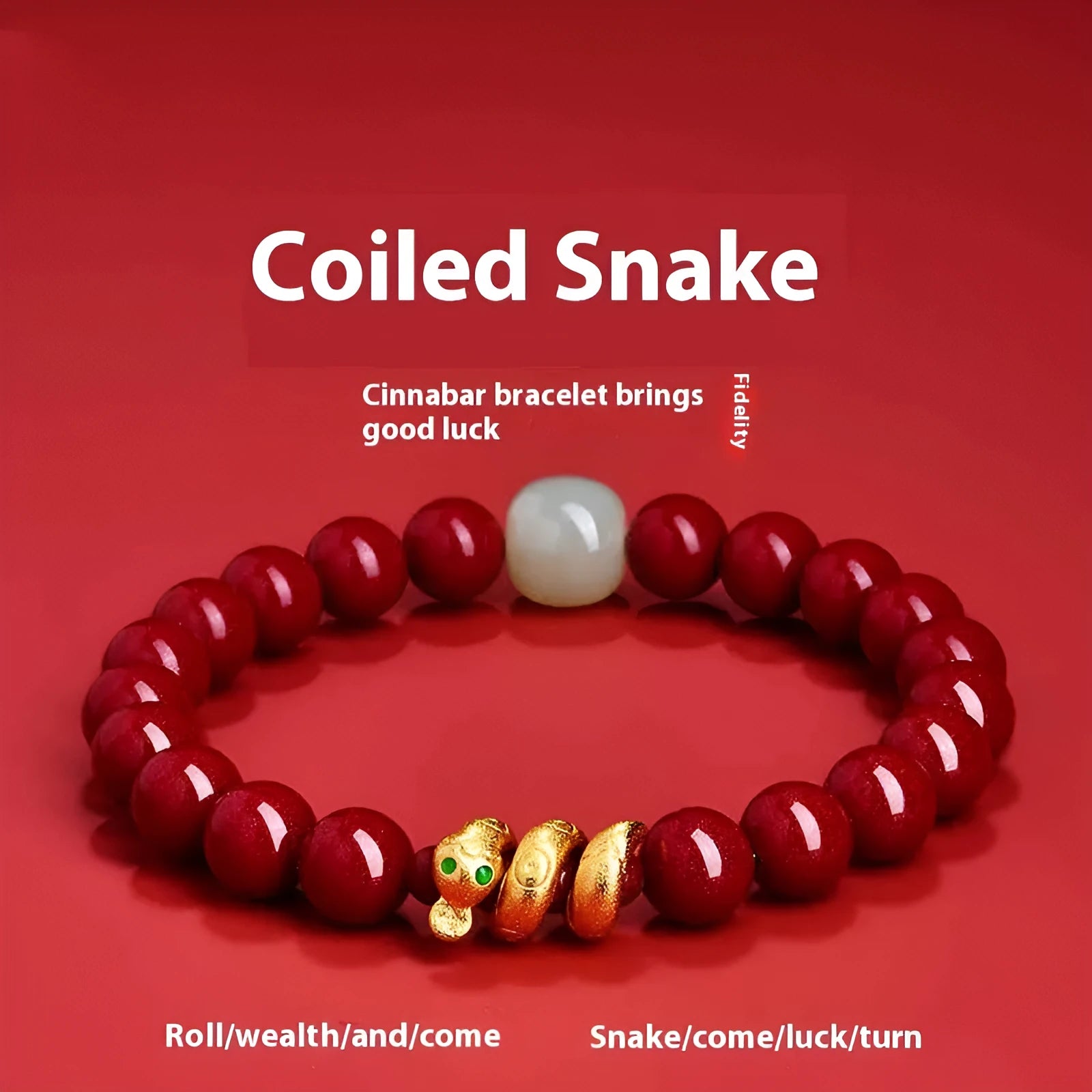 Handmade cinnabar Snake Year zodiac bracelet with snake beads in Chinese style unisex design