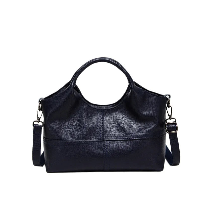 Women's horizontal square handbag in royal blue with stitching detail, 29x12x20cm, PU material