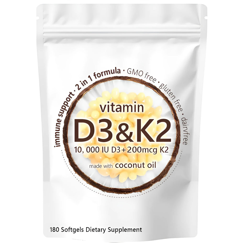 Vitamin D3 K2 soft capsule supplement in picture colour pack of 180 tablets