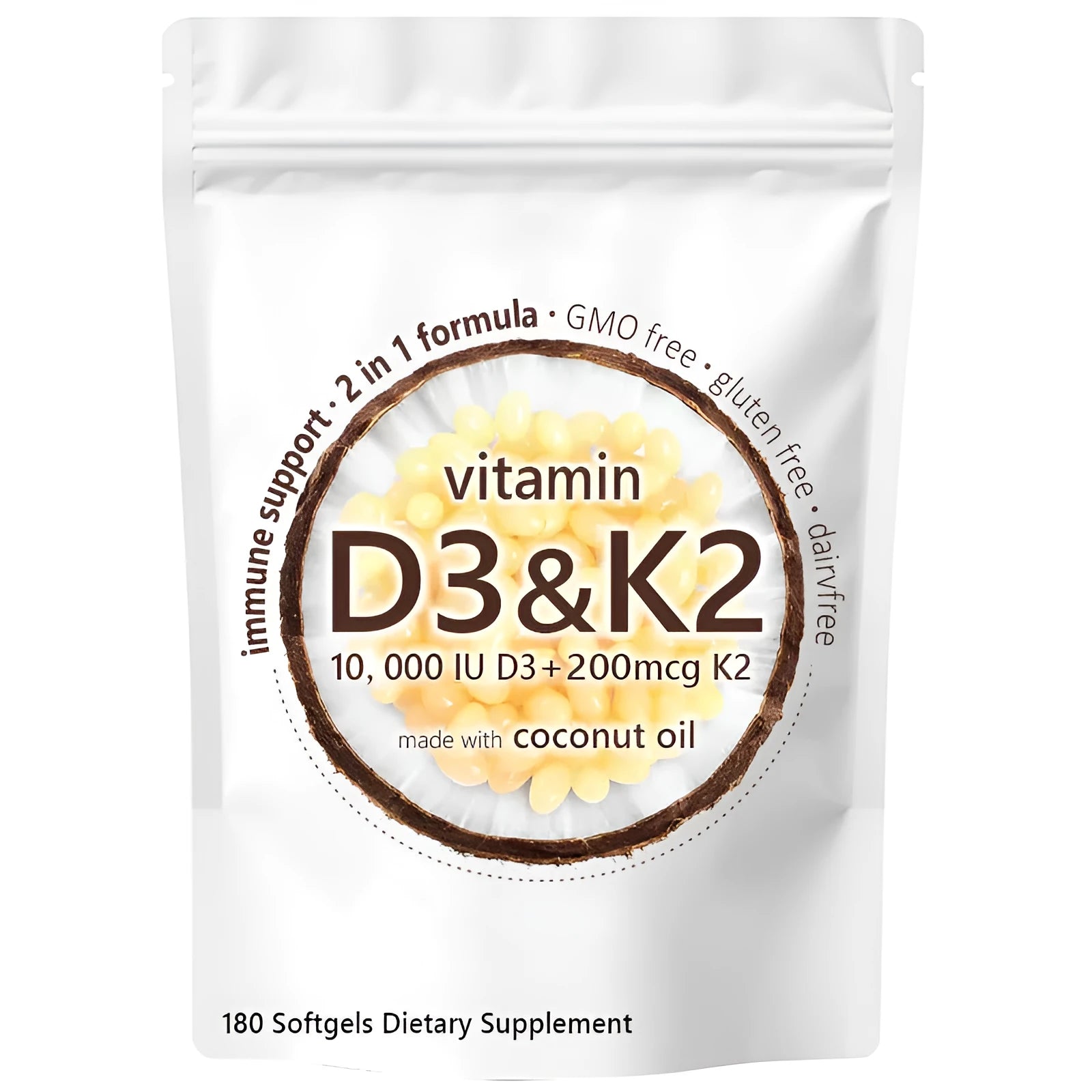 Vitamin D3 K2 soft capsule supplement in picture colour pack of 180 tablets