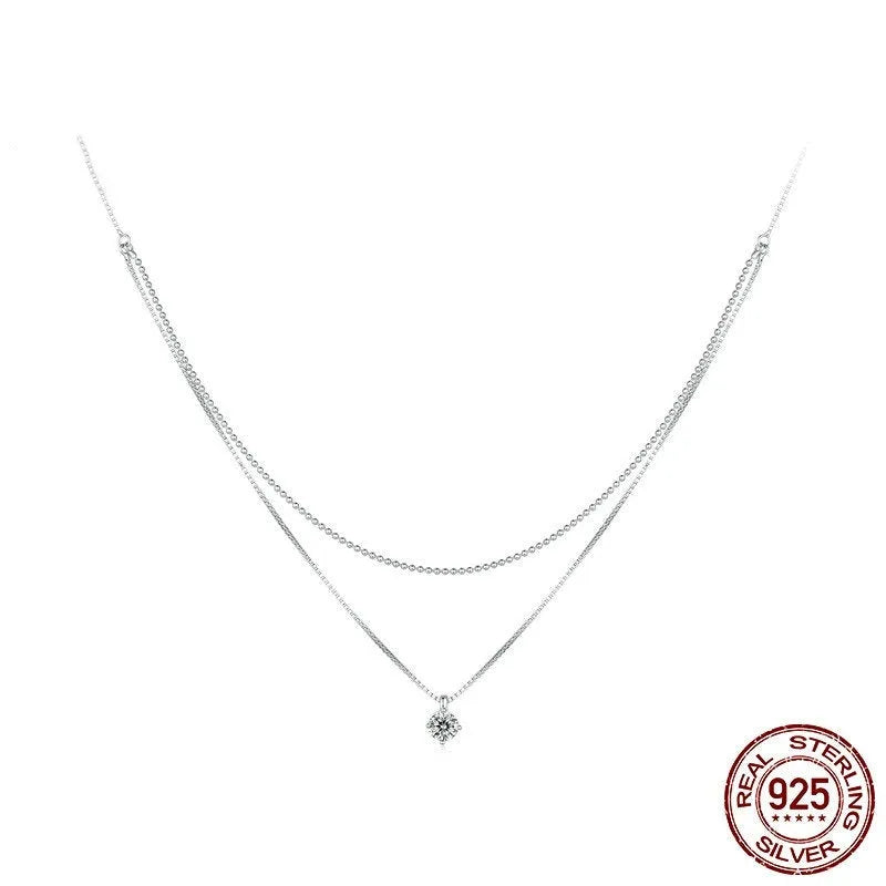 S925 sterling silver double-layer necklace with pearl chain and pendant for women