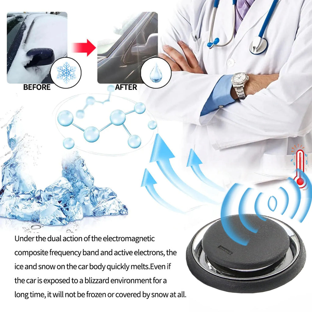 Black square portable car deicing instrument with lid for melting windscreen ice and snow.