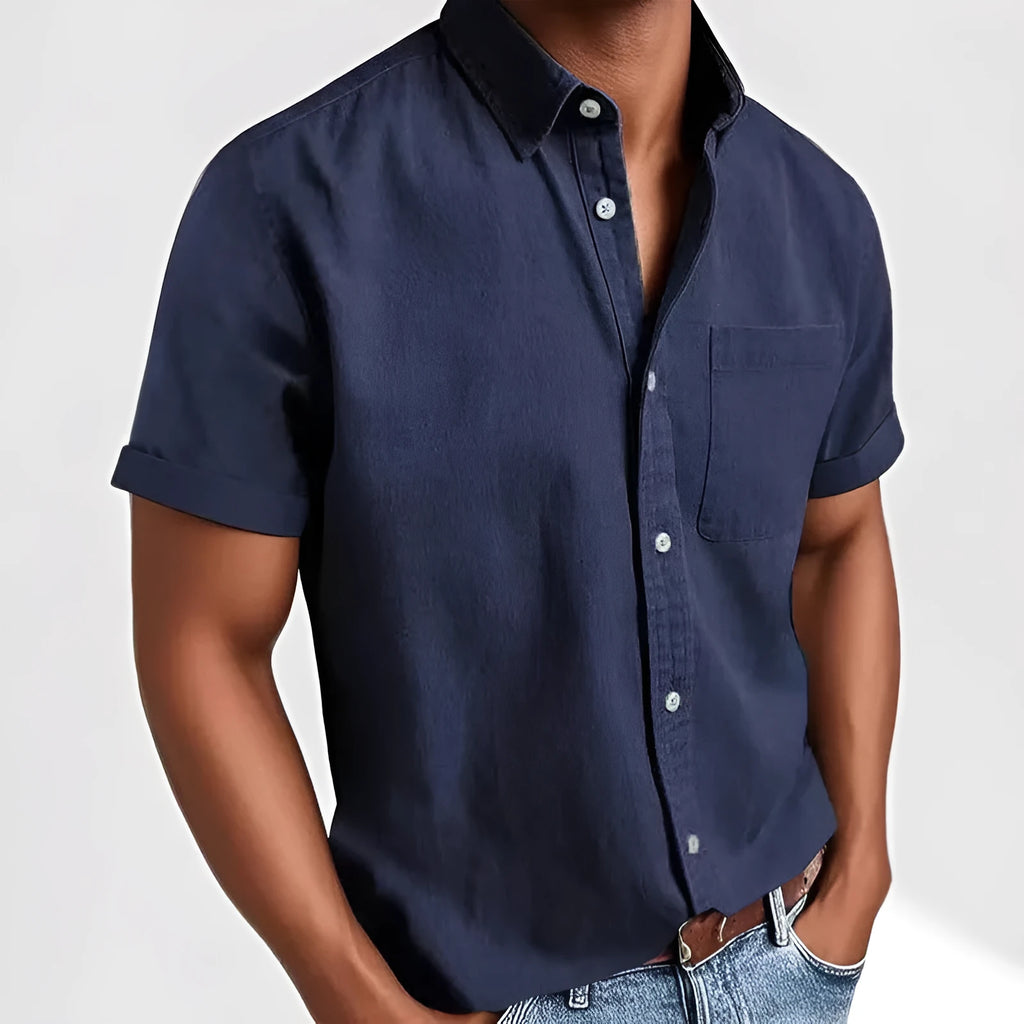 Men's loose fit short sleeve casual shirt in cotton blend fabric available in multiple colours
