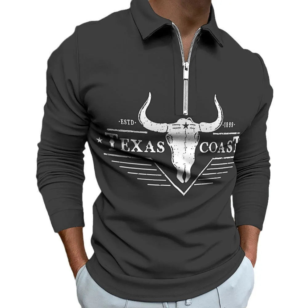 Men's 3D digital print zipper casual top in cotton blend with multiple colour options and sizes from S to 5XL
