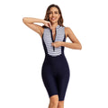 Sunscreen women's one-piece swimsuit diving suit dark blue and white grid quick dry high elasticity