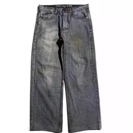 Grey wide-leg jeans with retro washed appearance and straight-leg opening