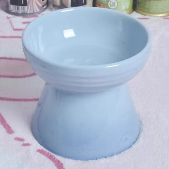 Black ceramic pet bowl with high foot neck protector design for spill prevention