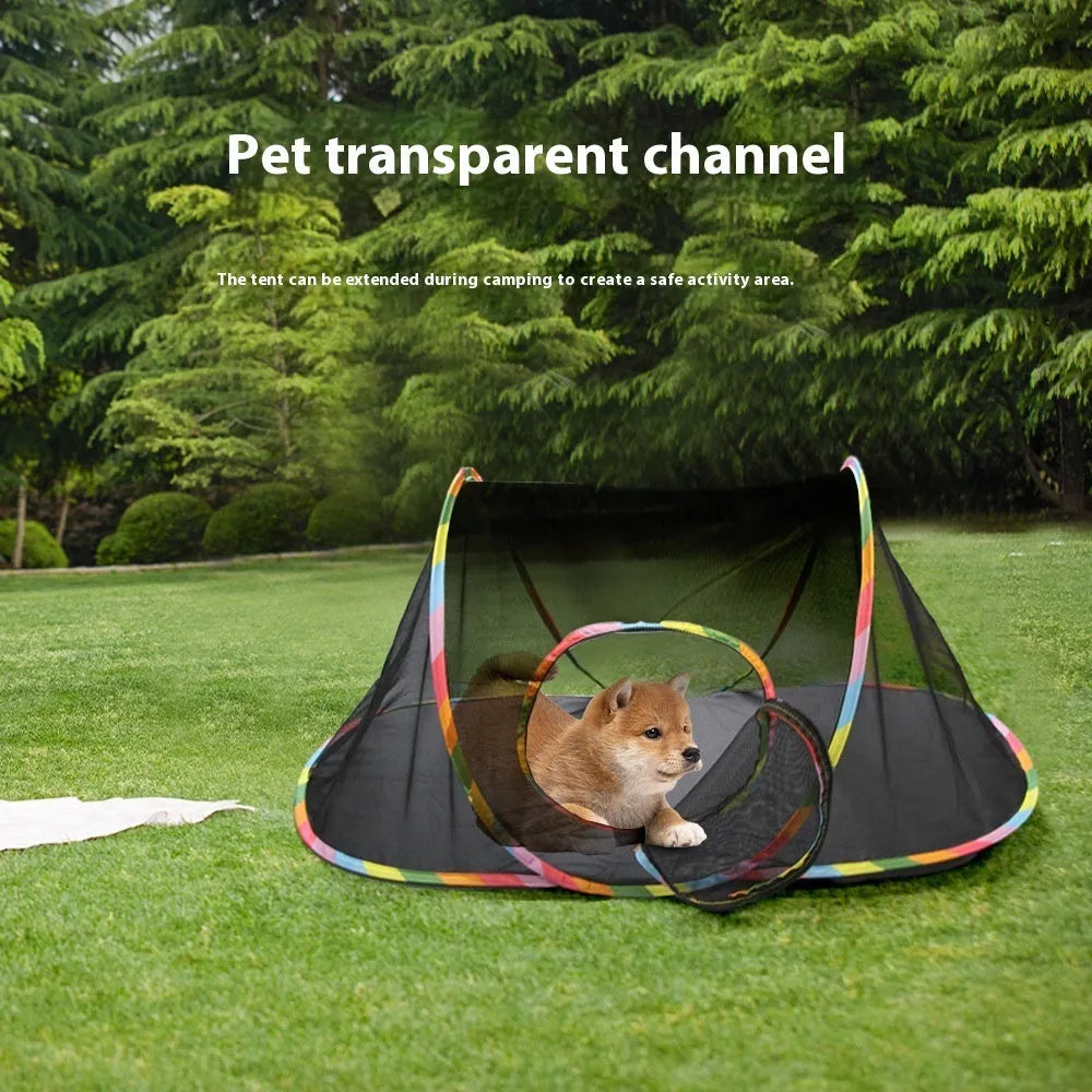 Foldable mesh cat cage showing hexagonal, square, tent, tee and long straight style options