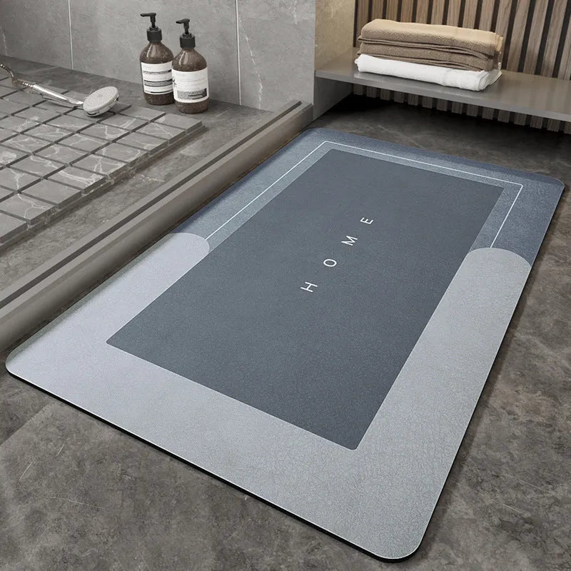 Machine-woven blended bathroom foot mat in Lake Baikal blue oval shape, 50x80cm size