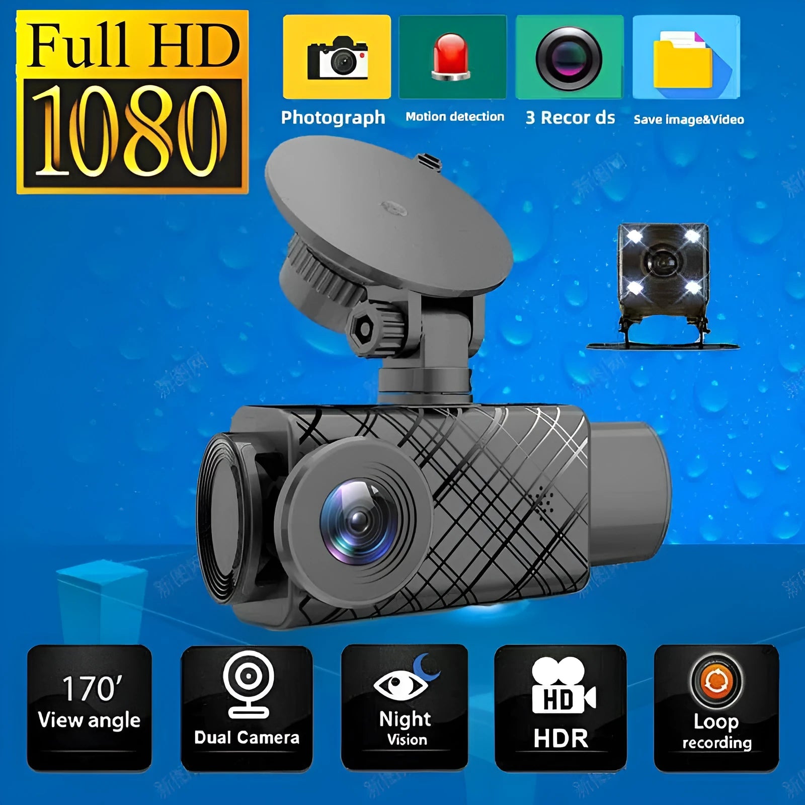 2 inch screen 1080P dashcam black plastic car recorder with 170 degree wide angle lens