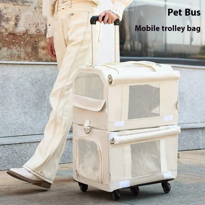 Easy To Go Out cat stress travel bag foldable Oxford cloth pet carrier with transparent window in beige