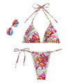 Women's triangle printed bikini with halter neck top and separate bottom in multicolour