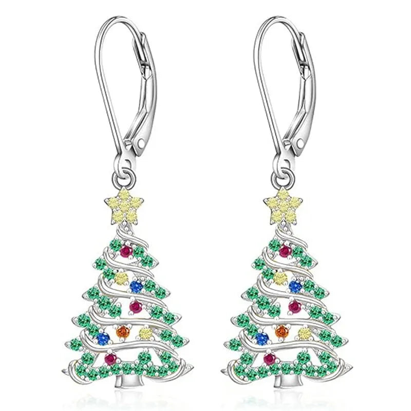Christmas tree earrings with star pendant in E4318 white gold colour for women