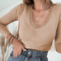 Women's solid colour long sleeve casual top with lace trim detail in slim fit