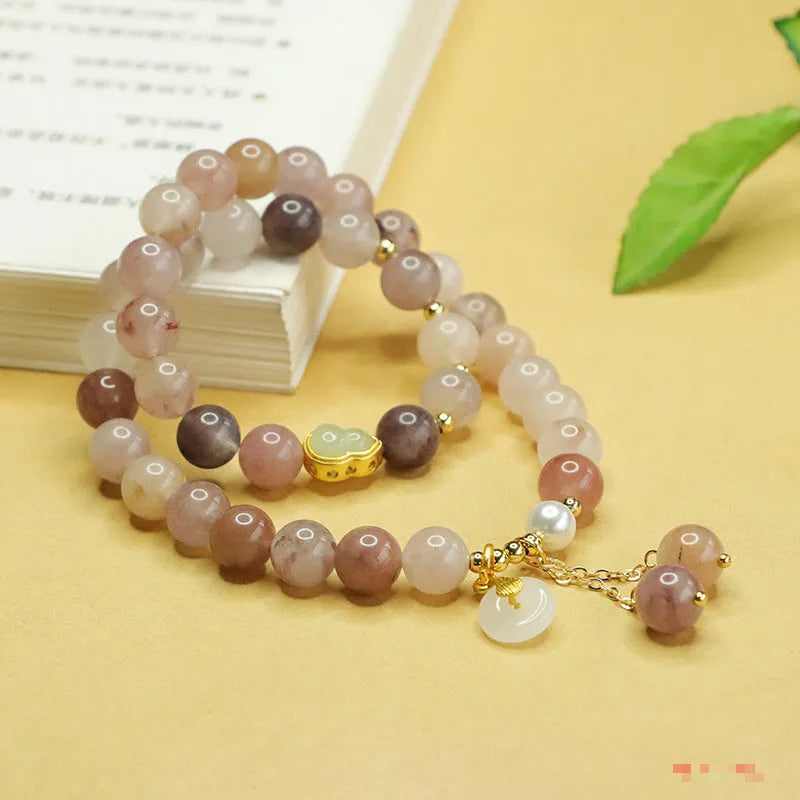 Natural Jinsi Jade double ring gourd bracelet 8mm gold silk jade colour unisex polished finish