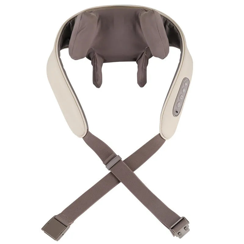 Milky white rechargeable electric shoulder and neck kneading massager with USB cable