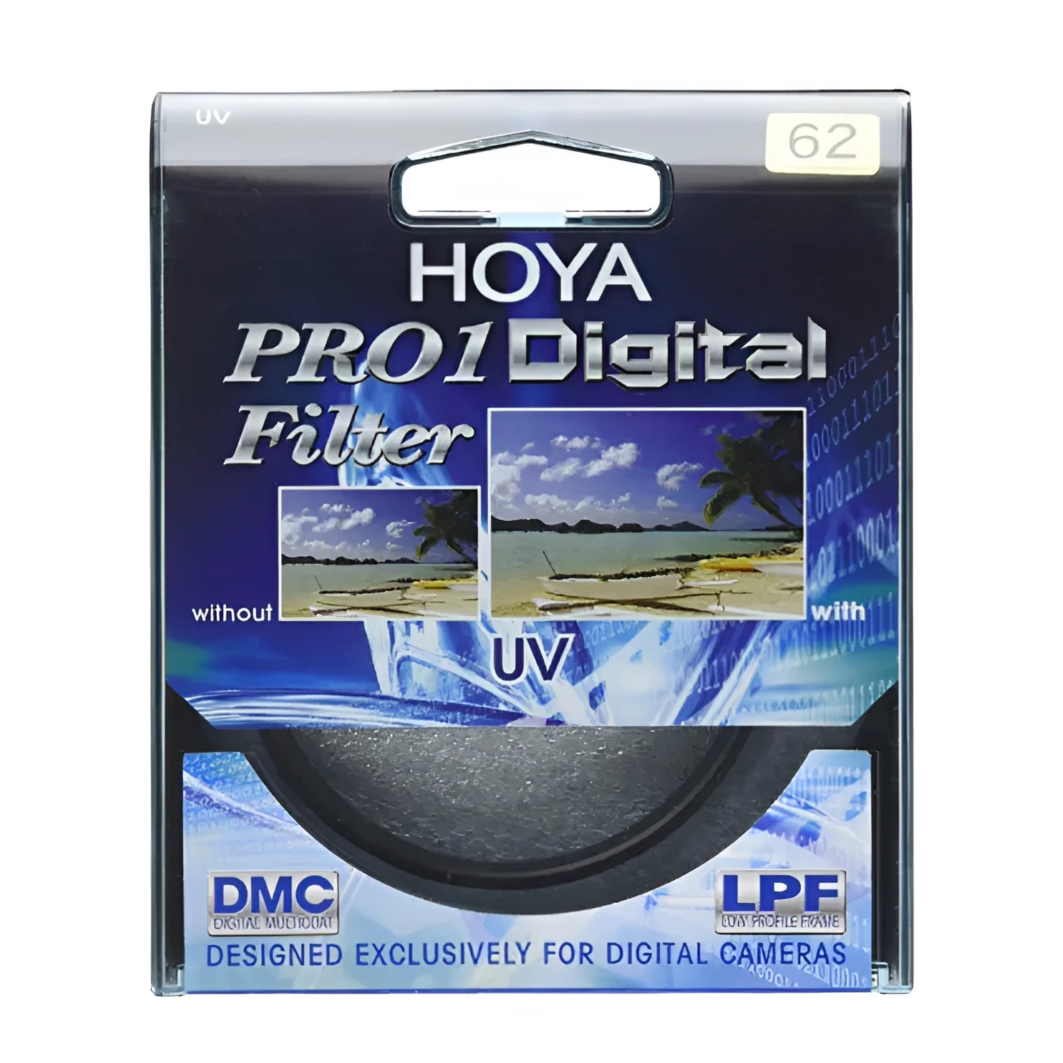 Black multi-coated UV camera filter protector showing bayonet mount for lens attachment