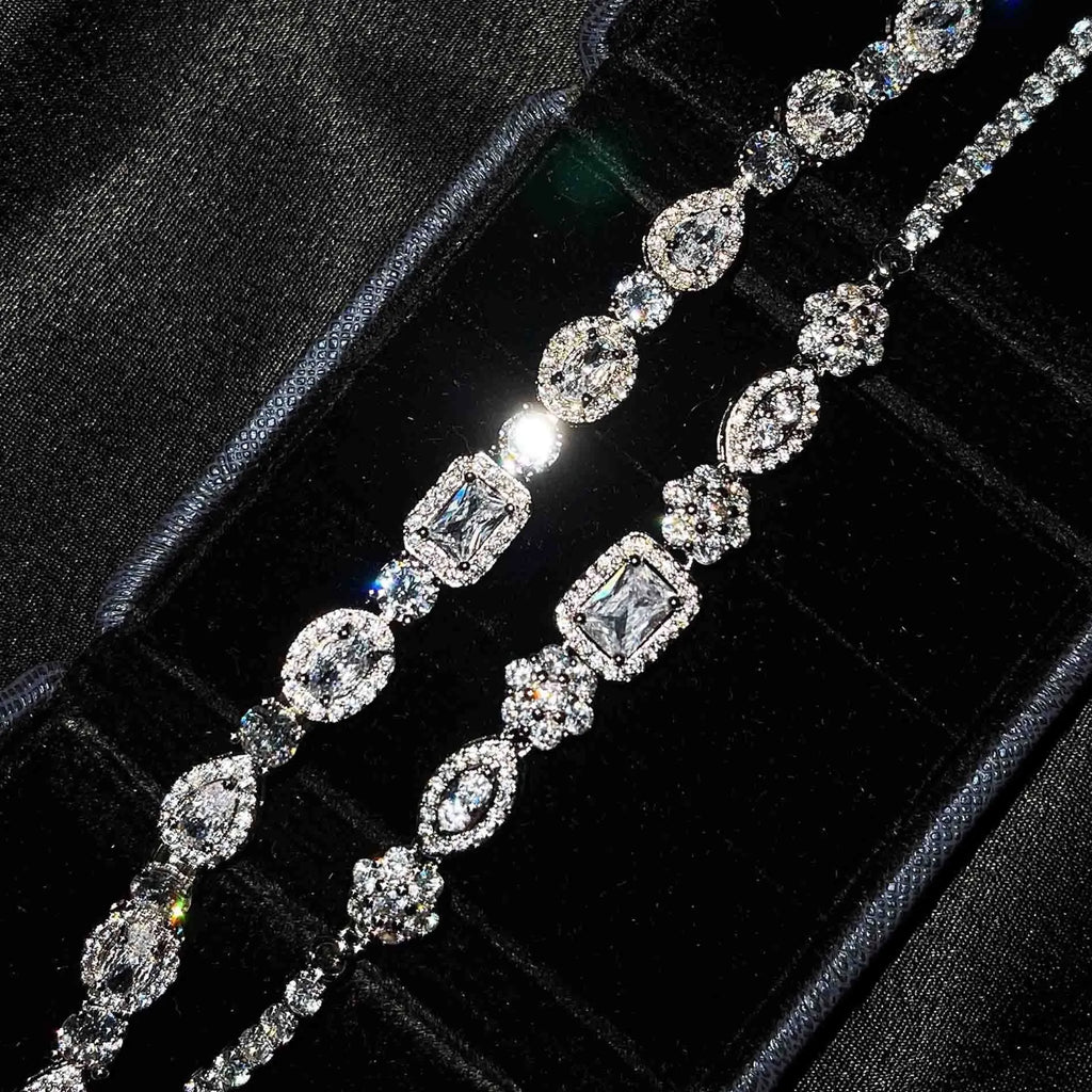 Women's geometric bracelet with zircon stones and silver plating in two size options